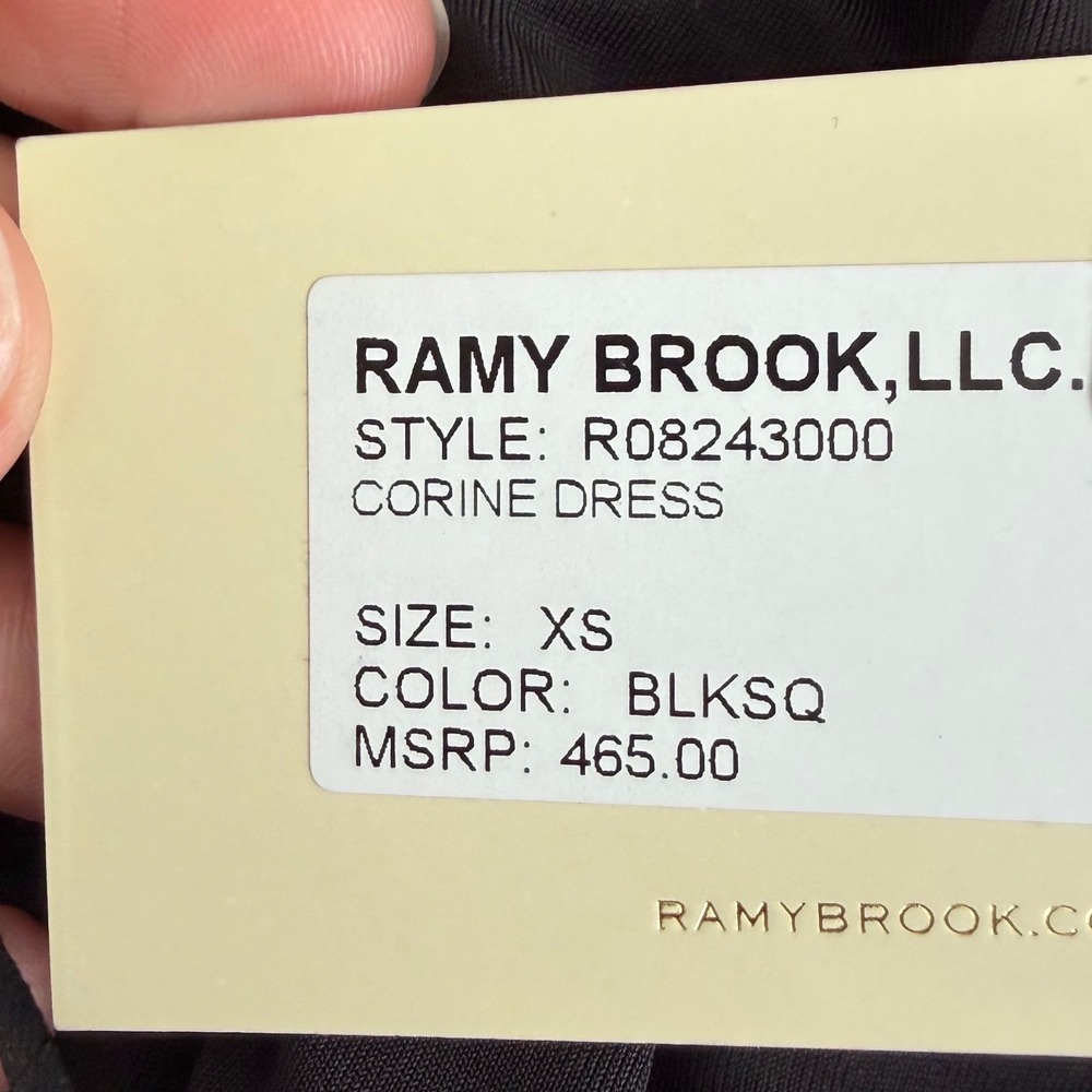 Ramy Brook Corine‎ Black Sequin Halter Mini Dress Satin Finish Tie Back XS NEW - Picture 4 of 4
